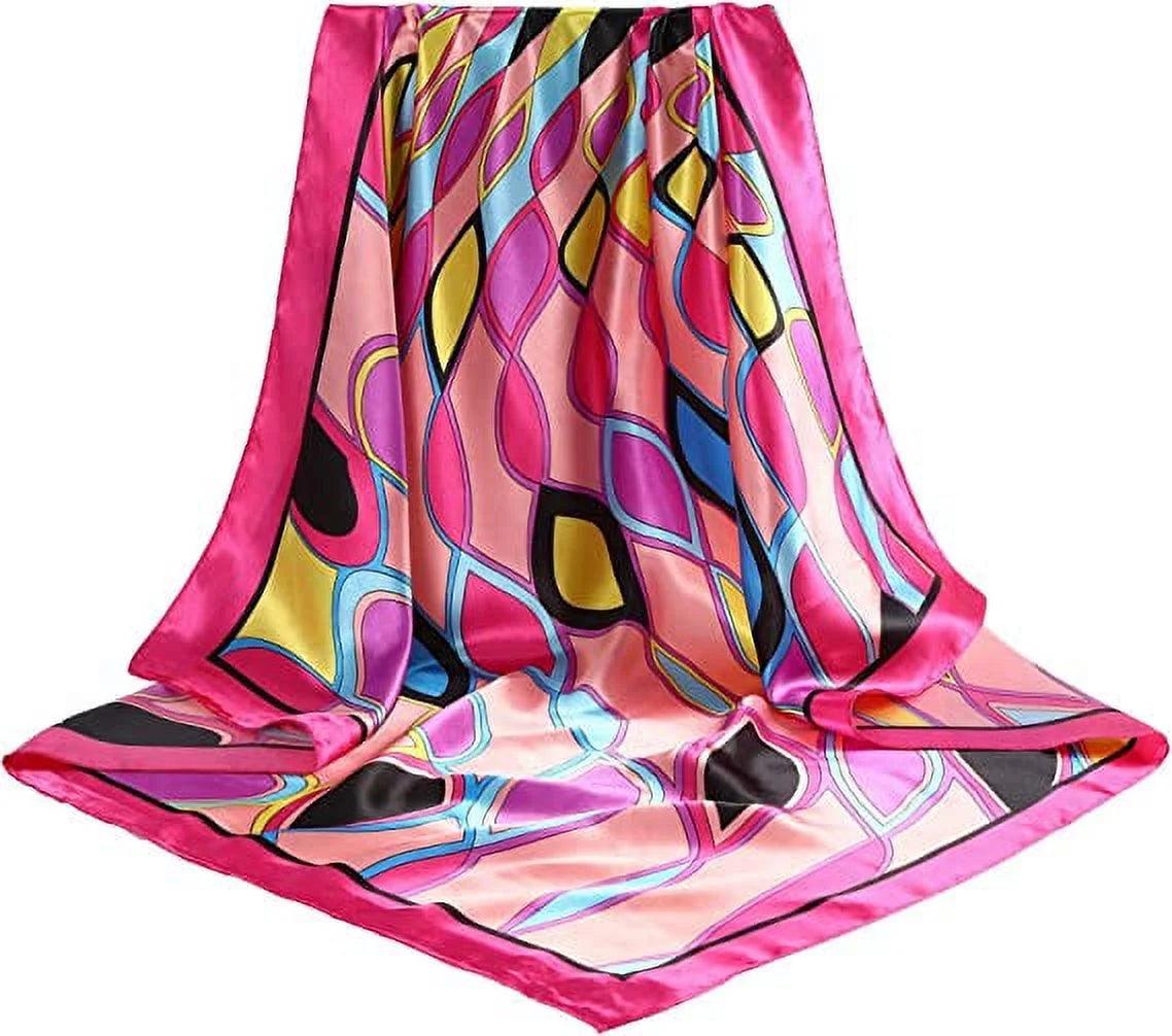 35” Large Satin Square Head Scarf - 2Pcs Silk like Floral Head Scarves Square Satin Hair Scarf Bandanas for Women - Jazz Beauty