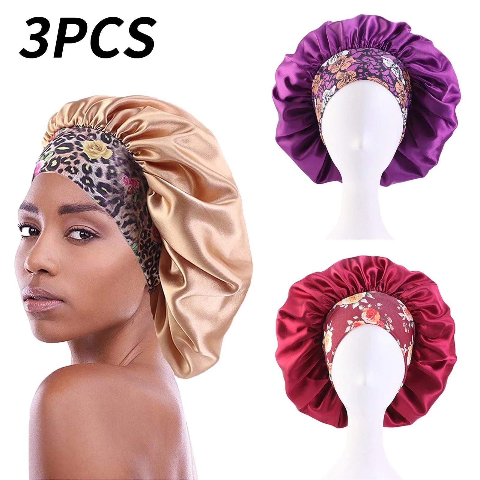 3 Pcs Hair Bonnets for Women, Satin Hair Bonnet for Sleeping, Silk Bonnet for Curly Hair, Satin Bonnet for Black Women Big Capacity(Gold) - Jazz Beauty