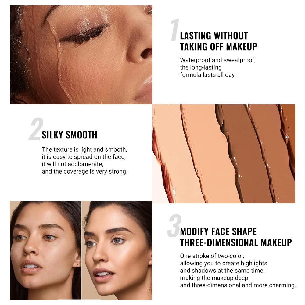 4 Colors Cream Contour Stick Makeup Kit Set Concealer Bronzer Stick Cream Contour Palette Contour Contouring Makeup Kit for Beginner Liquid Face Highlighter Makeup Stick Contorno Maquillaje 1+3 - Jazz Beauty