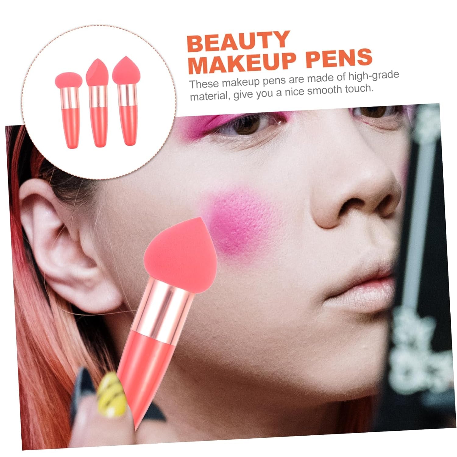 3Pcs Handheld Makeup Pens Set Cosmetic Tools for Blending Foundation and Blush Includes Mushroom Heart and Angled Pens for Convenient Application