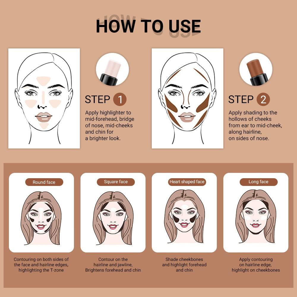 4 Colors Cream Contour Stick Makeup Kit Set Concealer Bronzer Stick Cream Contour Palette Contour Contouring Makeup Kit for Beginner Liquid Face Highlighter Makeup Stick Contorno Maquillaje 1+3 - Jazz Beauty