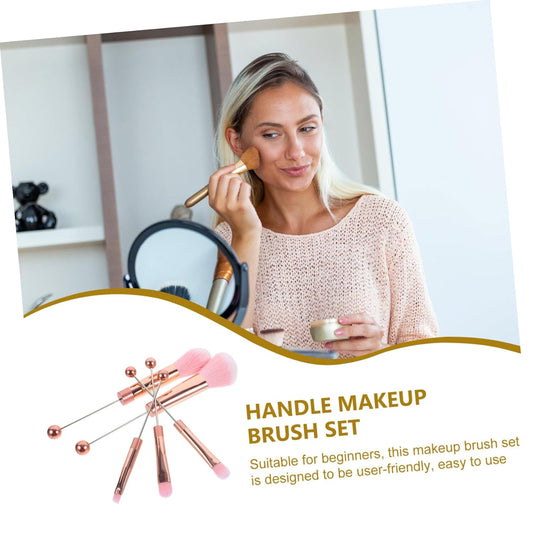 1Set Handle Beaded Makeup Brush Set Soft Bristles for Blush and Powder Application for Women and Girls Travel Cosmetics