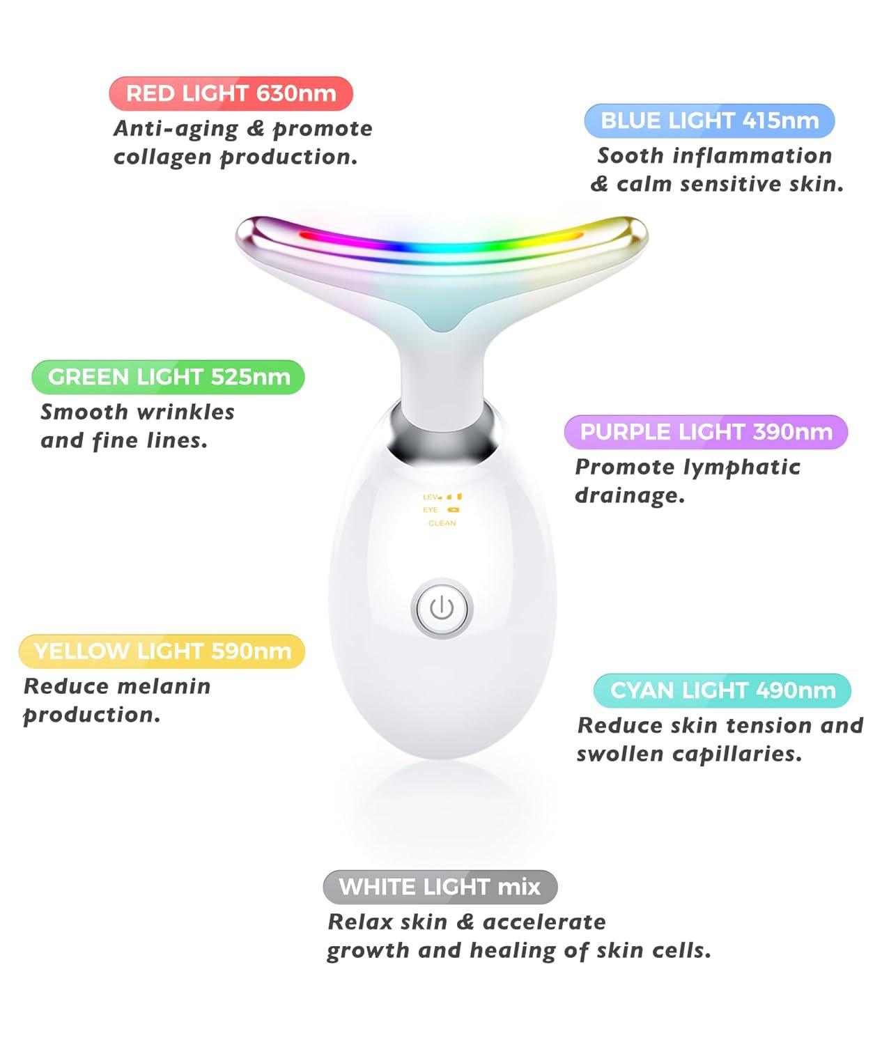 Red-Light-Therapy-For-Face and Neck, Red Light Therapy Wand, 7 Color Led Face Neck Massager for Skin Care, White - Jazz Beauty