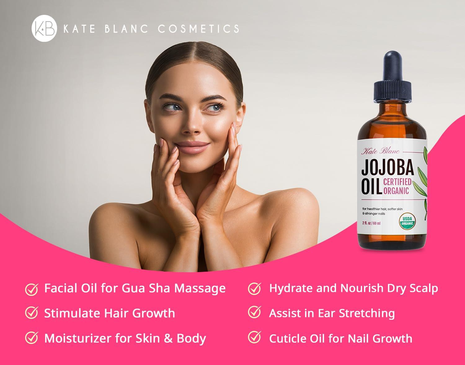 Jojoba Oil for Hair, Face & Skin. Gua Sha Oil for Face Massage & Dermaplaning (2Oz, Organic, 100% Pure, Natural) - Jazz Beauty